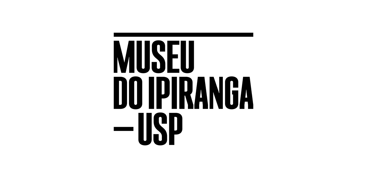 Sobre fundo branco, escrito em três linhas, com letras pretas e grandes: Museu do Ipiranga - Usp. Acima da palavra Museu, há uma linha horizontal preta.